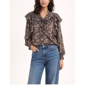 YiRenZui multicolor paisley print ruffles blouse
